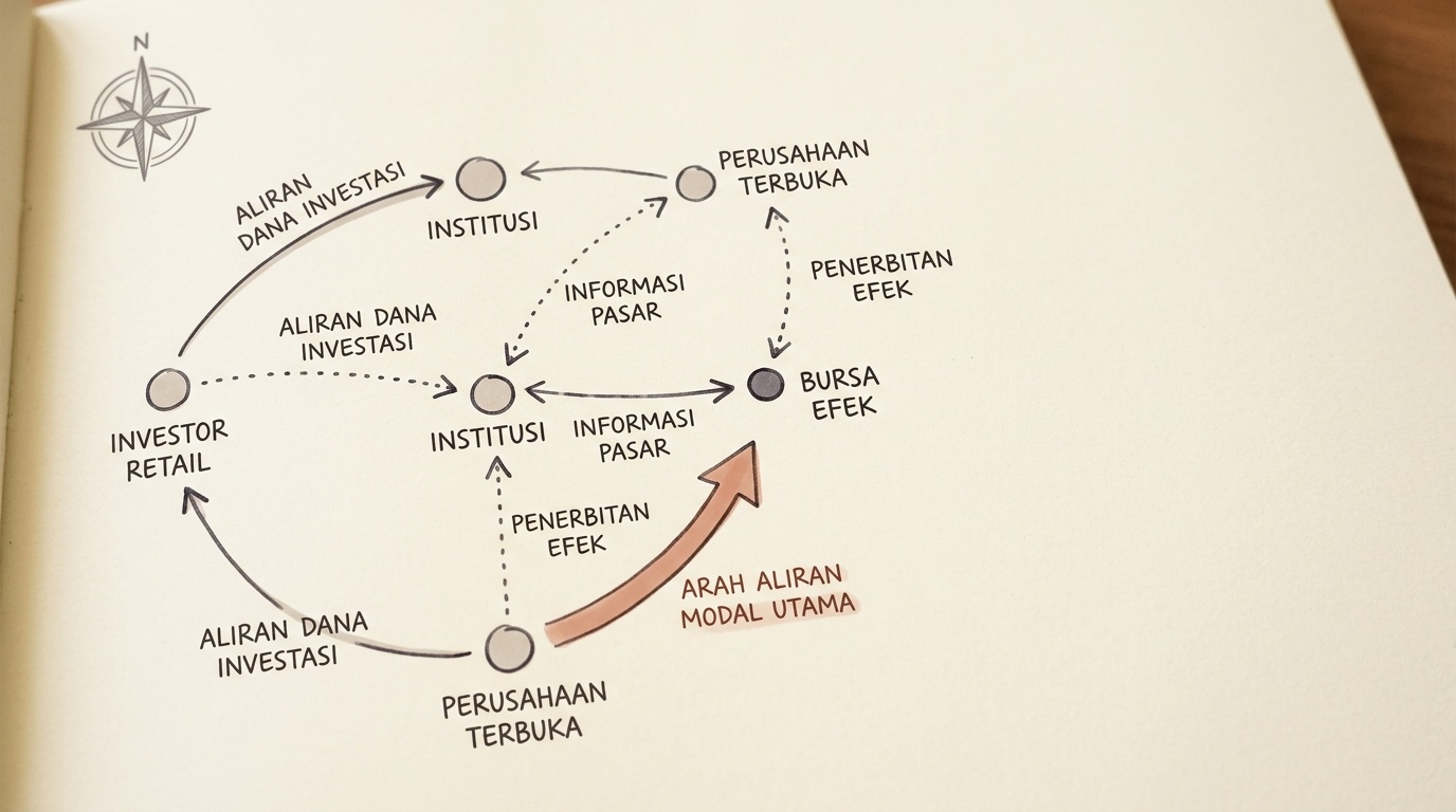 Mapa de rumbo sencillo que representa los flujos de dinero en el mercado de valores